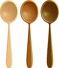 Illustration of a set of wooden spoons. made in a realistic manner with a wooden texture. vector illustration on a white background