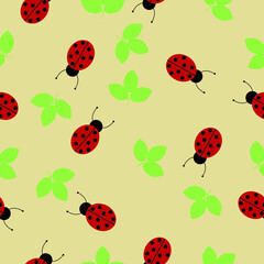 Vector pattern with ladybugs and leaves. High quality vector illustration.