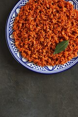 Jollof Rice. Traditional Nigerian spicy rice dish. National Jollof Rice day.