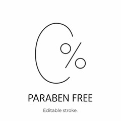Paraben free icon symbol. Editable stroke. Vector stock illustration isolated on white background for packaging design in beauty industry. 