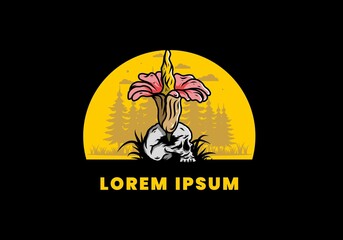 Corpse flower growing on the skull illustration