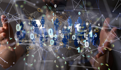 network holding in hand 3d connection data