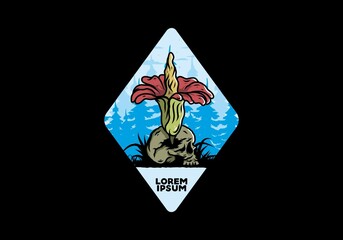 Corpse flower growing on the skull illustration