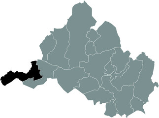 Fototapeta premium Black flat blank highlighted location map of the KLARENTHAL DISTRICT inside gray administrative map of Saarbrucken, Germany