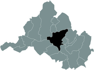 Obraz premium Black flat blank highlighted location map of the ST. JOHANN DISTRICT inside gray administrative map of Saarbrucken, Germany