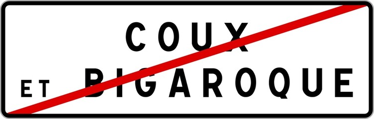 Panneau sortie ville agglomération Coux-et-Bigaroque / Town exit sign Coux-et-Bigaroque