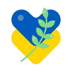 Ukraine and russia conflict. Heart, world branch. Vector illustration.