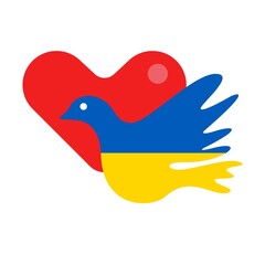 Peace in ukraine. Hearts, pigeon, world branch. Vector illustration.