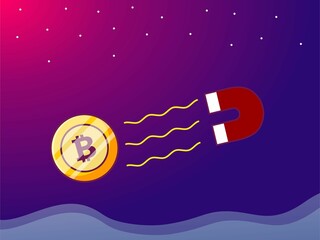 investment concept attract coins. successfully withdraw bitcoin in large quantities