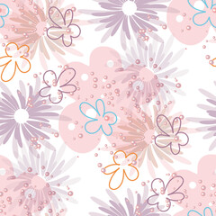 Floral light seamless pattern, bouquets of multi-colored flowers on white background for wallpaper design, textile, wrapping paper, batiste, fabrics, silks.