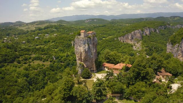Aerial view of Katskhi Pillar in Georgia
