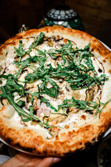 pizza on a wooden board