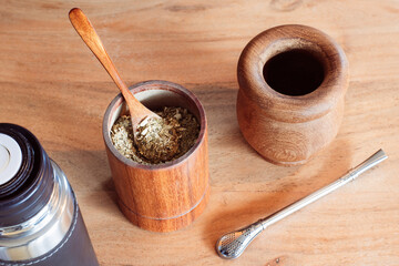 Elements to prepare mate, a traditional Argentine drink.