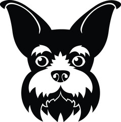 Black and White Cartoon Illustration Vector of a Schnauzer Puppy Dogs Face and Head with Pointy Ears