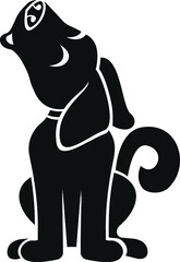 Black and White Cartoon Illustration Vector of a Howling Puppy Dog