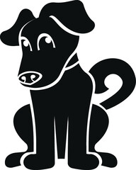 Black and White Cartoon Illustration Vector of a Puppy Dog Sitting