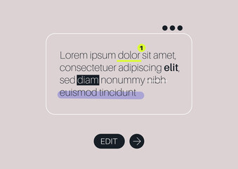 A text editor interface with underlined and crossed out words