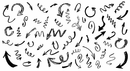 Brush stroke grunge arrows set. Up and down direction pointer. Hand drawn abstract vector illustration isolated on white background. 