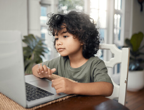 Learning with my favourite character. Shot of an adorable little boy using a laptop while sitting at home.