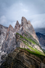 Famous mountain peaks at Seceda, Dolomites, Italy.