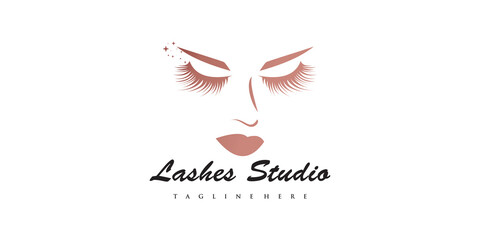 Eyelashes logo design for beauty lash salon with creative concept and business card Premium Vector