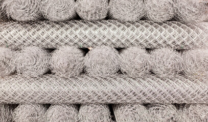 Bales of metal stehes, wires and metal structures. Warehouse on the production of metal products metal.