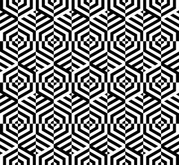 Black and white, monochrome abstract geometric shapes patterned, seamless wallpaper background.