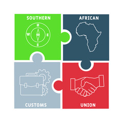 SACU Southern African Customs Union acronym. business concept background.  vector illustration concept with keywords and icons. lettering illustration with icons for web banner, flyer, landing pag