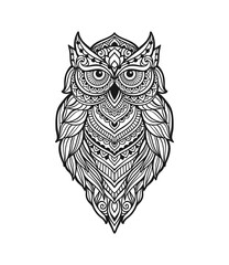 Owl zen art mandala in line art style. Vector Illustration