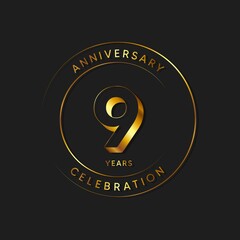 9 Years Anniversary Celebration, Logo, Vector Design Illustration Template