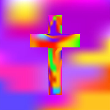 Colorful cross with gradient mesh. Christian Symbol. Vector illustration