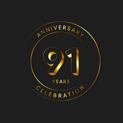 91 Years Anniversary Celebration, Logo, Vector Design Illustration Template - obrazy, fototapety, plakaty