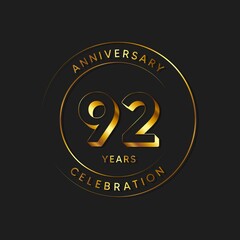 92 Years Anniversary Celebration, Logo, Vector Design Illustration Template