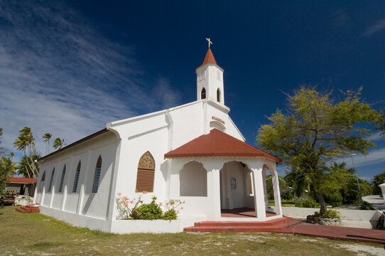 Facade of a church, Fakarava, Tuamotu Archipelago, French Polynesia