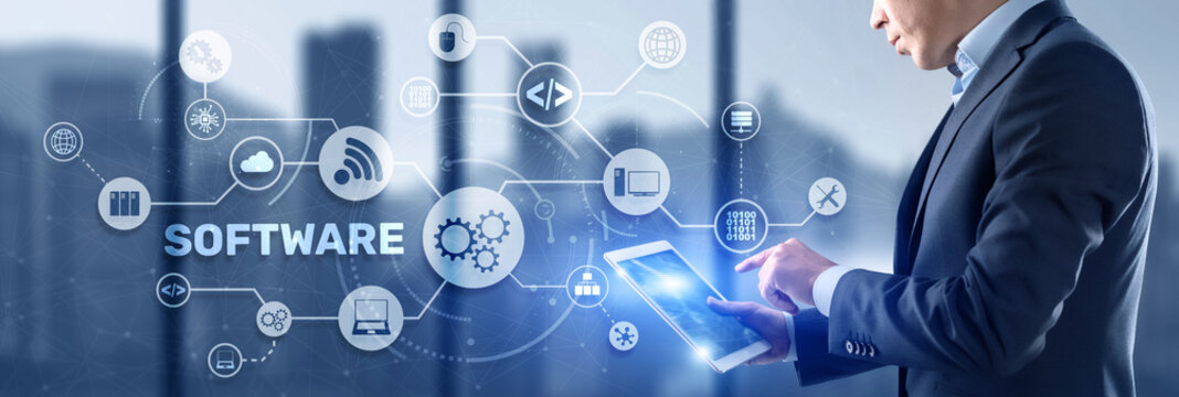 SOFTWARE inscription on the virtual screen. It Technology concept