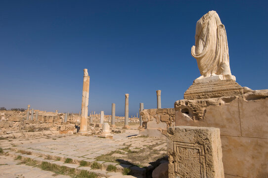 Ruins of a headless statue, Sabratha, Tripolitania, Libya