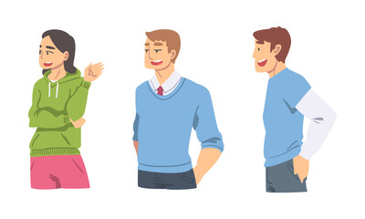 Amused People Character Talking and Laughing Having Cheerful Mood Vector Set