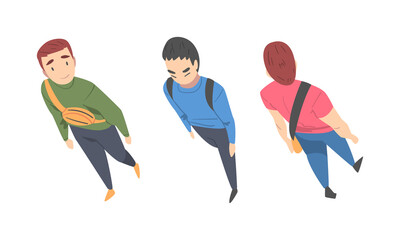 Obraz premium Going and Walking Man Character Stepping Forward Top View Vector Illustration Set