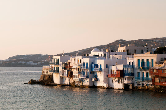 Buildings at the waterfront, Little Venice, Mykonos Town, Mykonos, Cyclades Islands, Greece