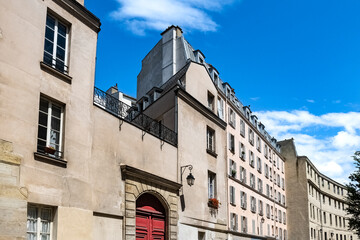 Paris, typical buildings in the Marais, rue Charlemagne, in the center of the french capital
