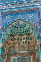 Facade of mausoleum Kutlug Ogo, wife of Amir Timur (Tamerlane).  Historical complex Shakhi Zinda, Samarkand, Uzbekistan