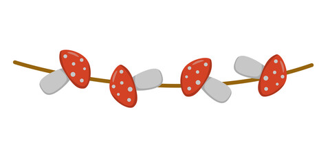 a set of mushrooms (fly agaricon) a string in a flat style. Vector image.