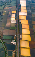 Aerial view of Salt Farms in the village of Laem Phak Bia in Phetchaburi, Thailand