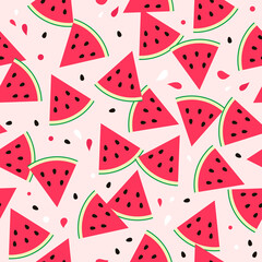 watermelon sectors, seamless pattern on pink.