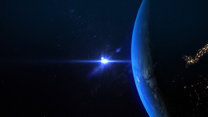 3D Rendering 4K Earth from Space with Sun