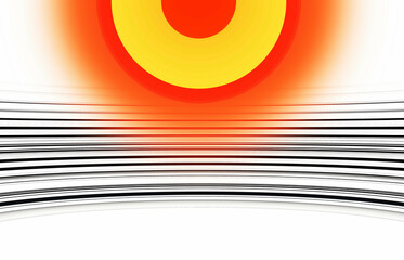 Orange yellow sun with black and white curved lines illustration background