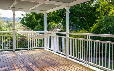 Hammock on covered terrace of old queenslander home in rural Australia
