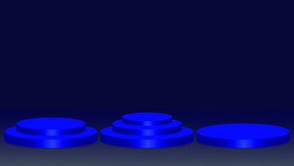 Circle podium set for product presentation, blue platforms with one, two and three steps