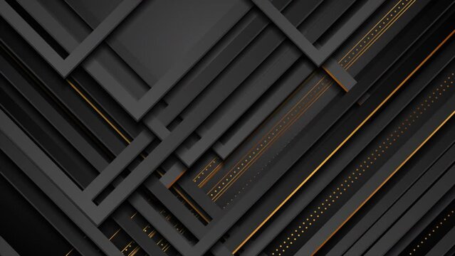 Black stripes and golden lines abstract tech background. Seamless looping motion design. Video animation Ultra HD 4K 3840x2160