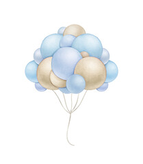 Colorfull balloons for baby boy..Watercolor hand painted illustrations for baby shower isolated on white background . - 512199390